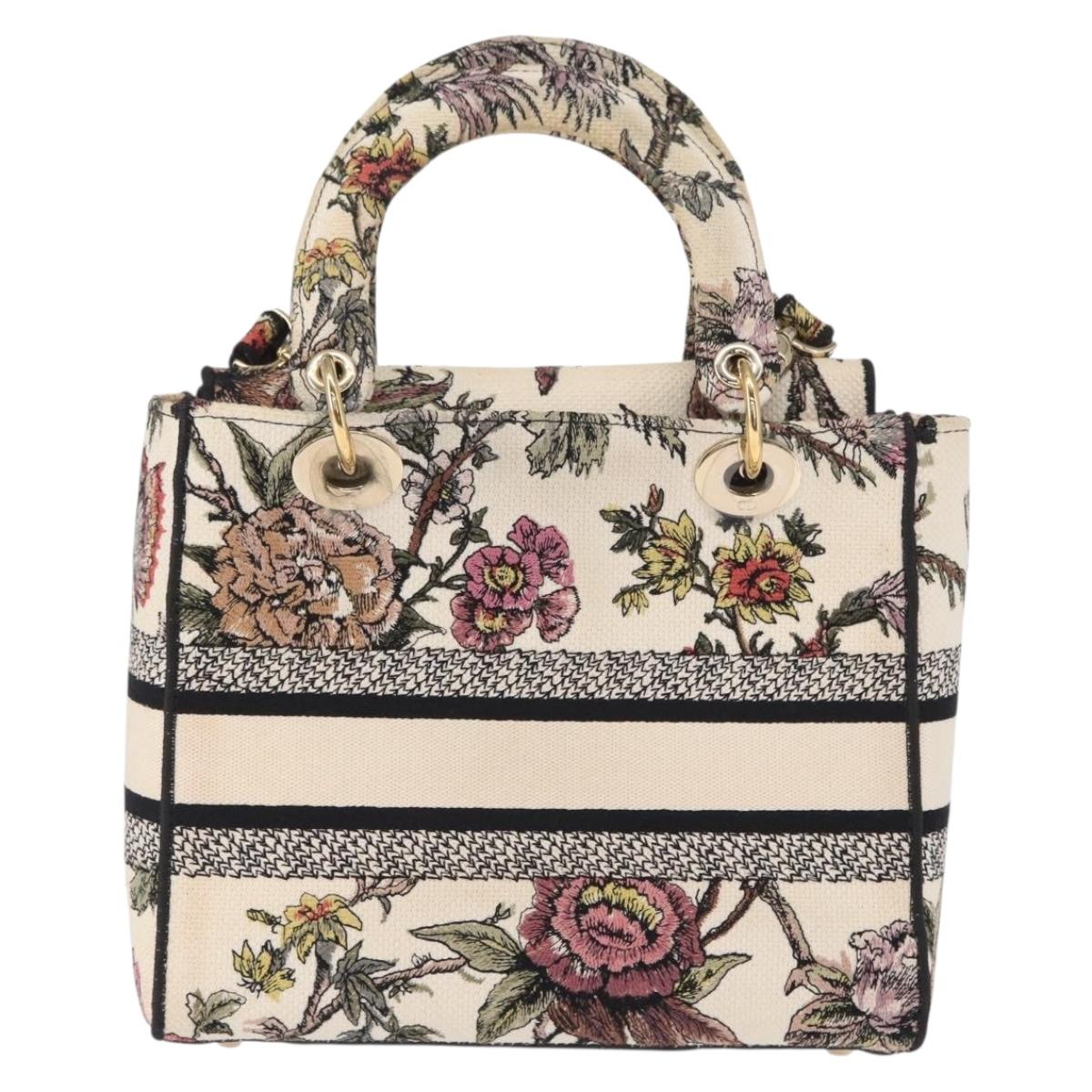 Christian Dior jardin Hand Bag Canvas 2way Beige Gold Auth bs31958