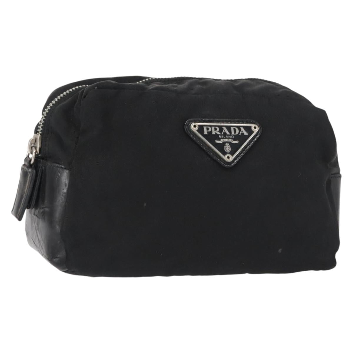 PRADA Pouch Nylon Leather Black Auth bs31960