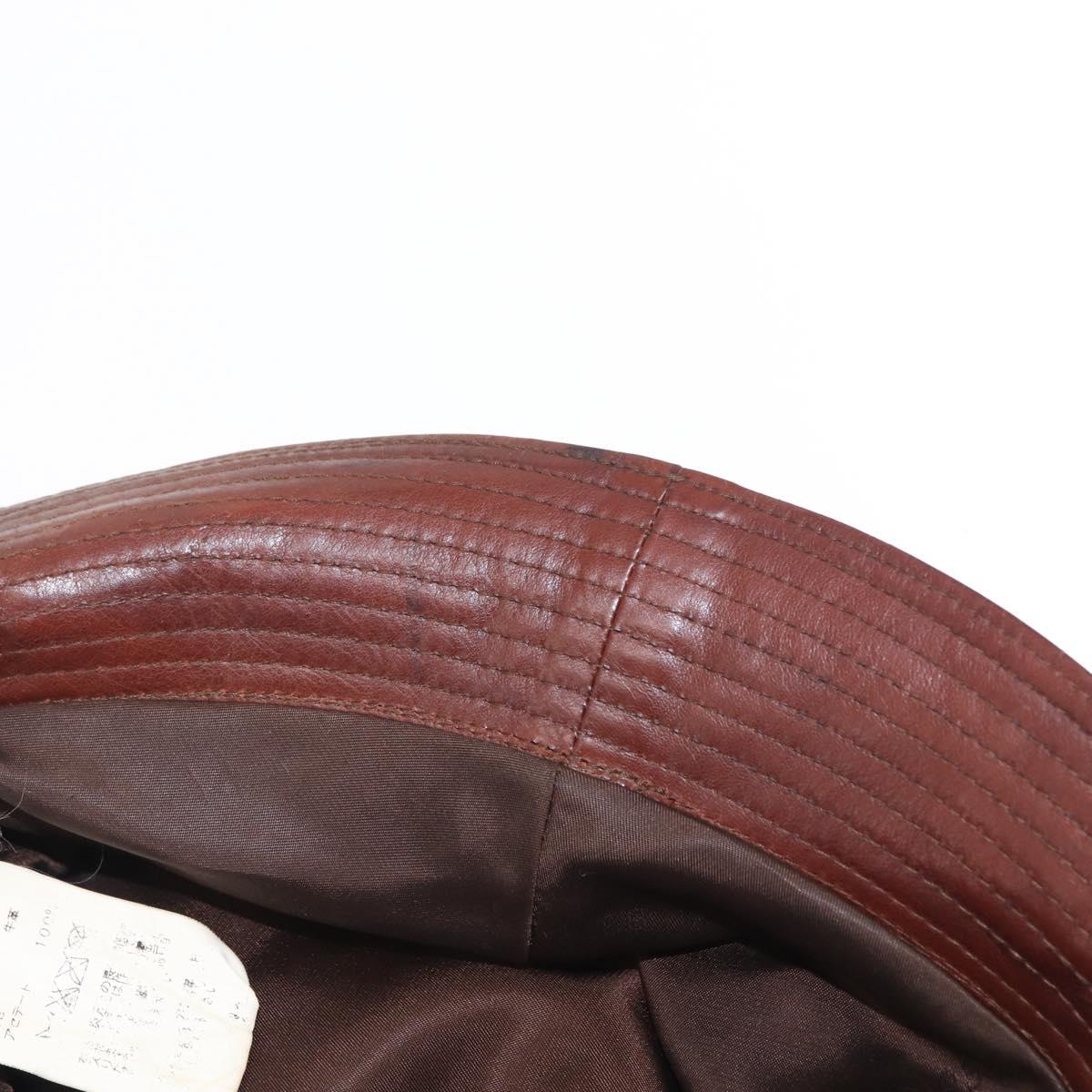HERMES Hat Leather Brown Auth bs31964