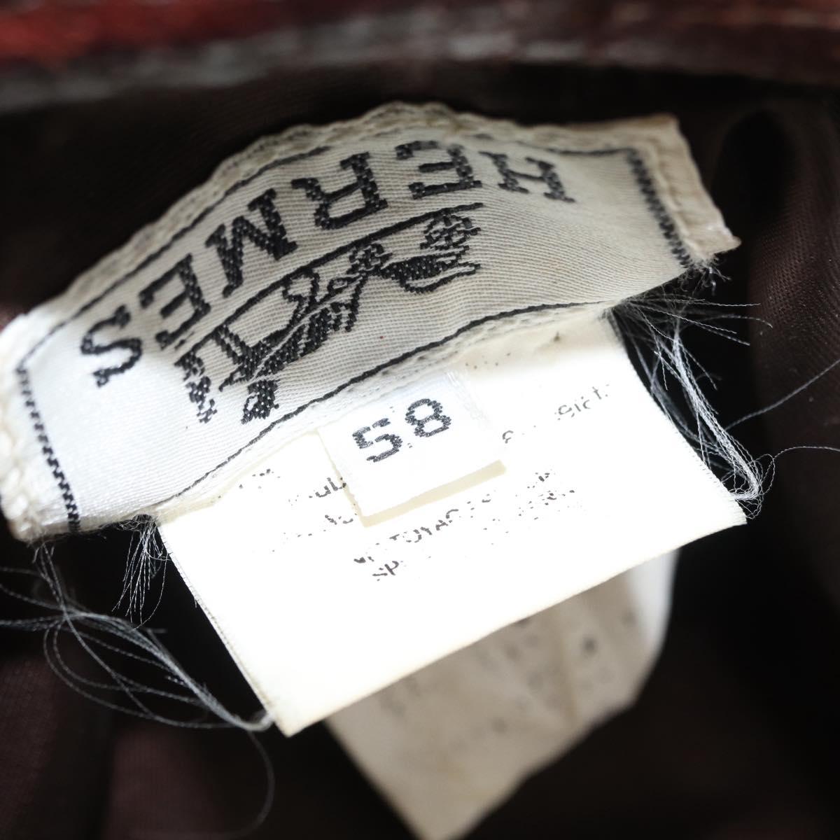 HERMES Hat Leather Brown Auth bs31964
