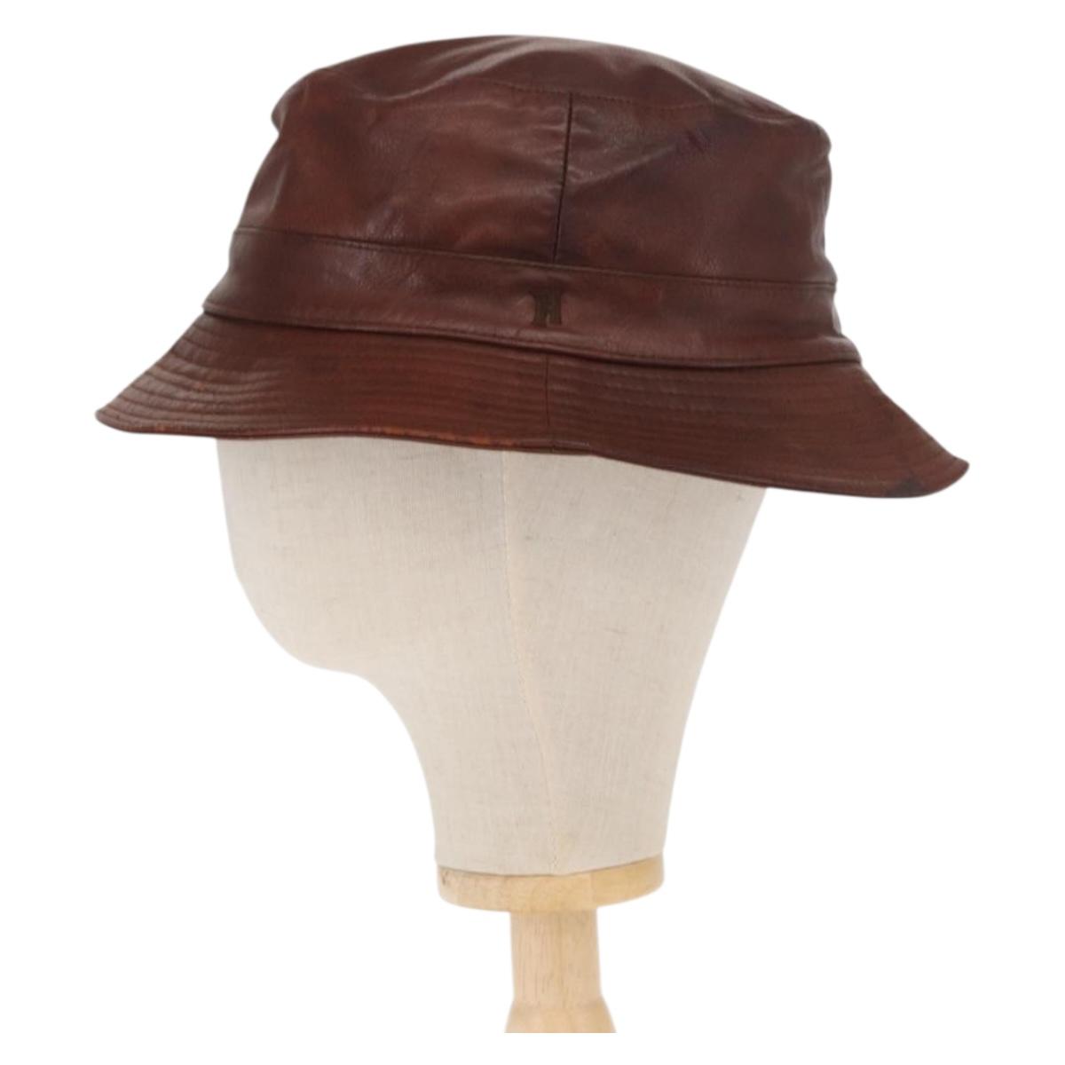 HERMES Hat Leather Brown Auth bs31964