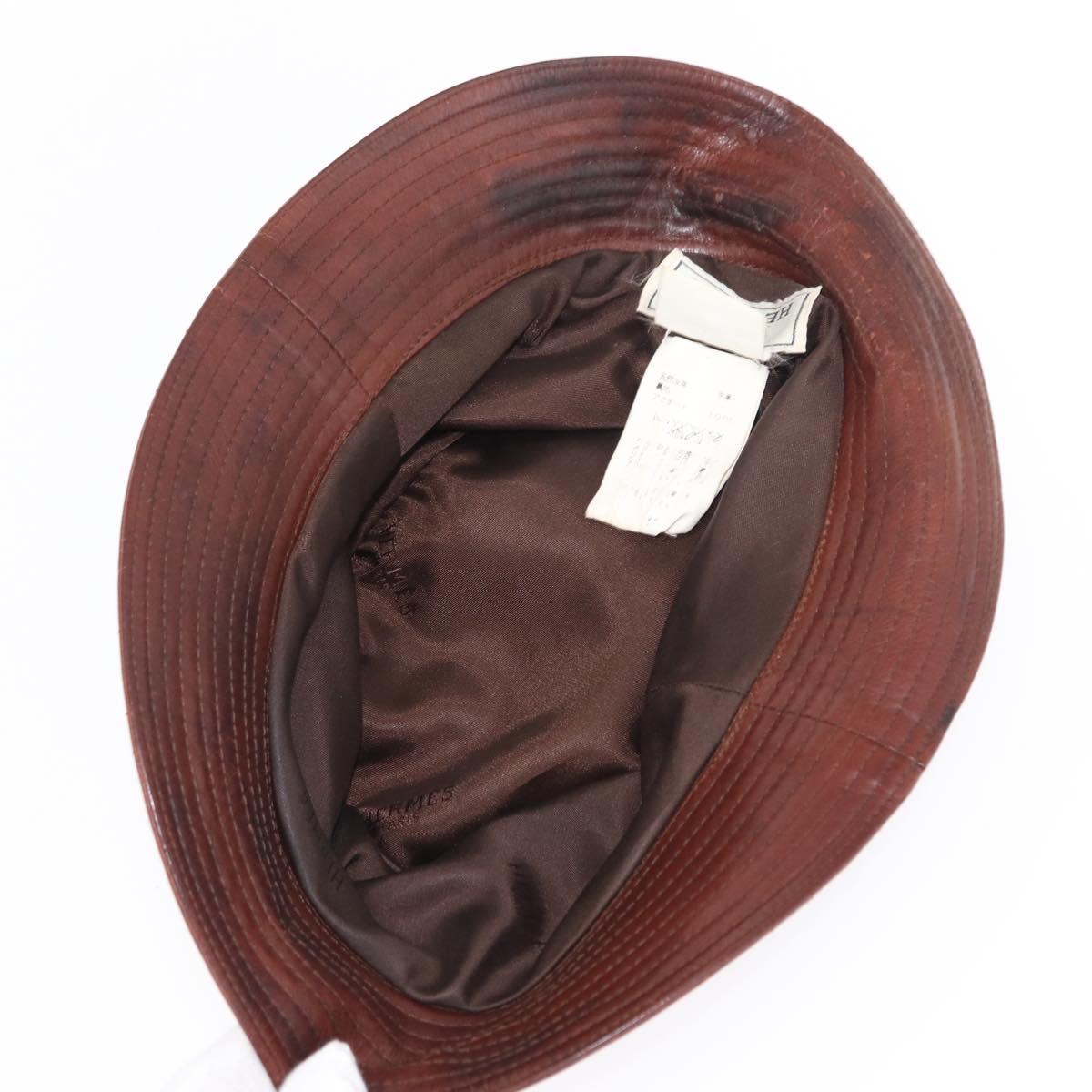 HERMES Hat Leather Brown Auth bs31964