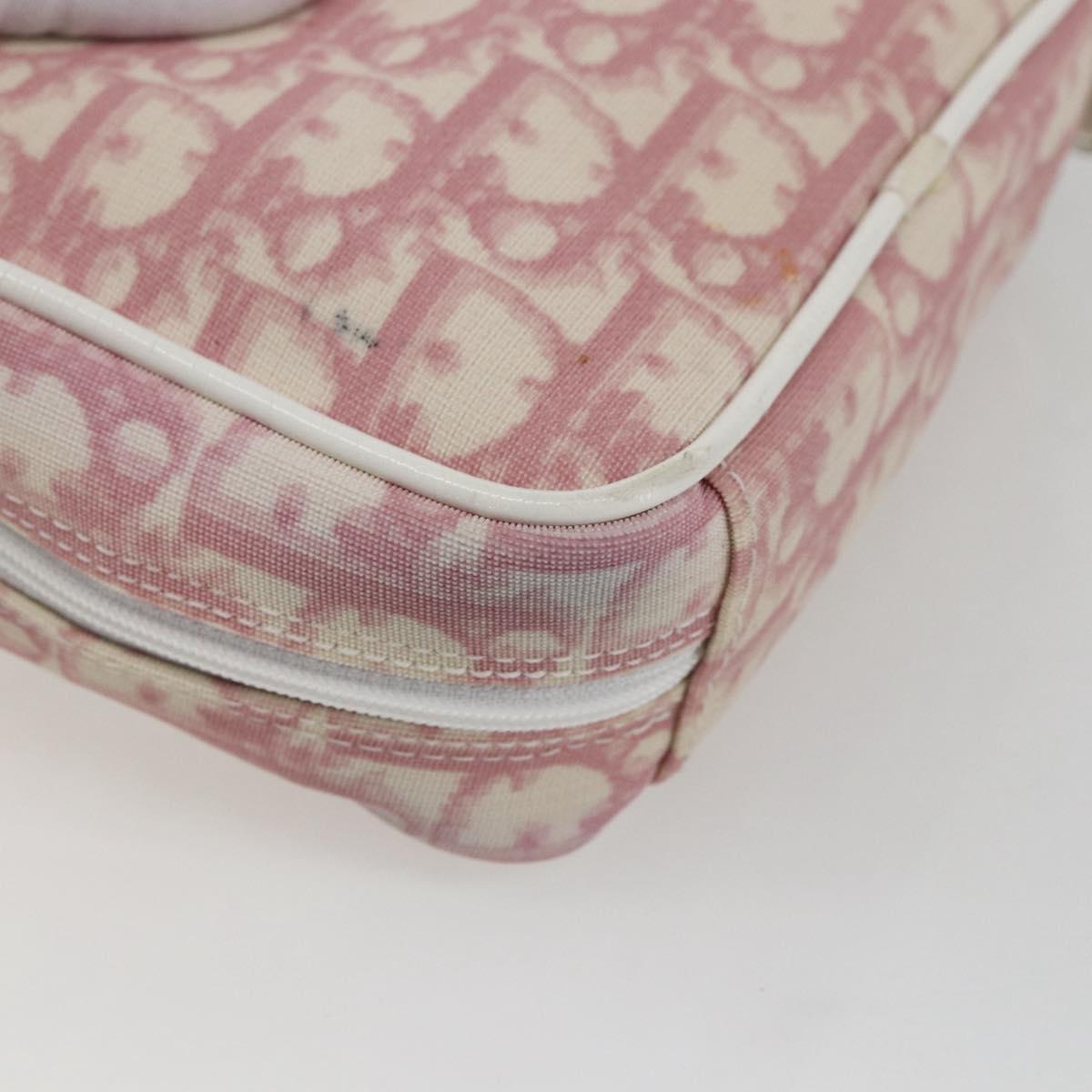 Christian Dior Trotter Canvas Pouch PVC Pink Silver Auth bs31965