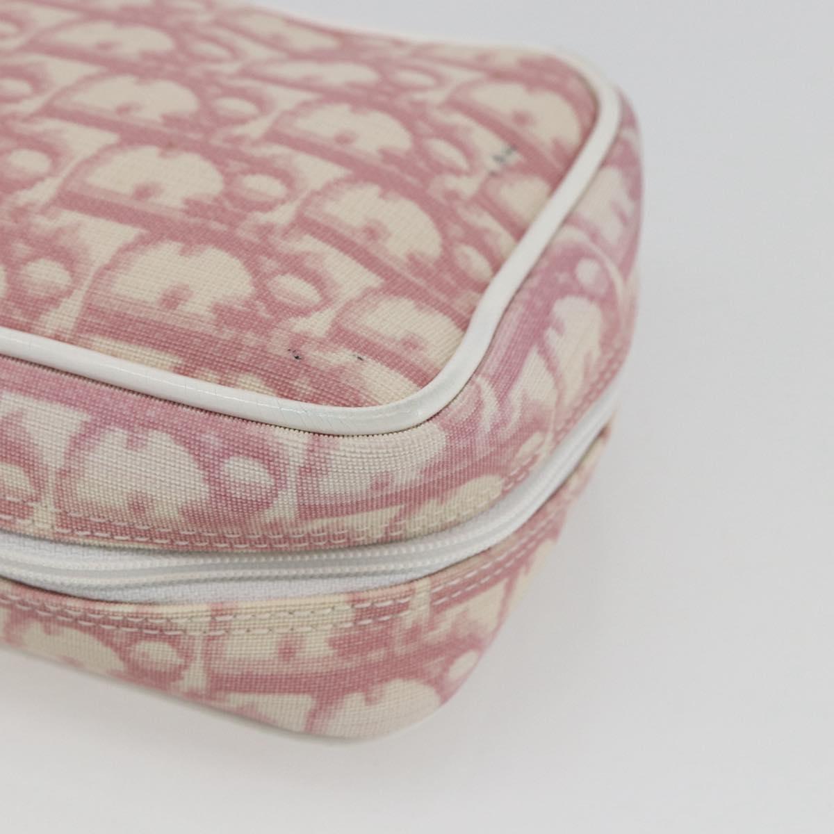 Christian Dior Trotter Canvas Pouch PVC Pink Silver Auth bs31965