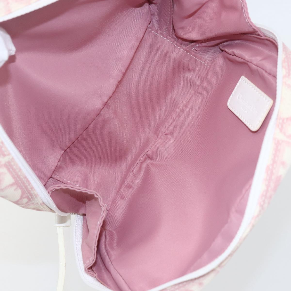 Christian Dior Trotter Canvas Pouch PVC Pink Silver Auth bs31965