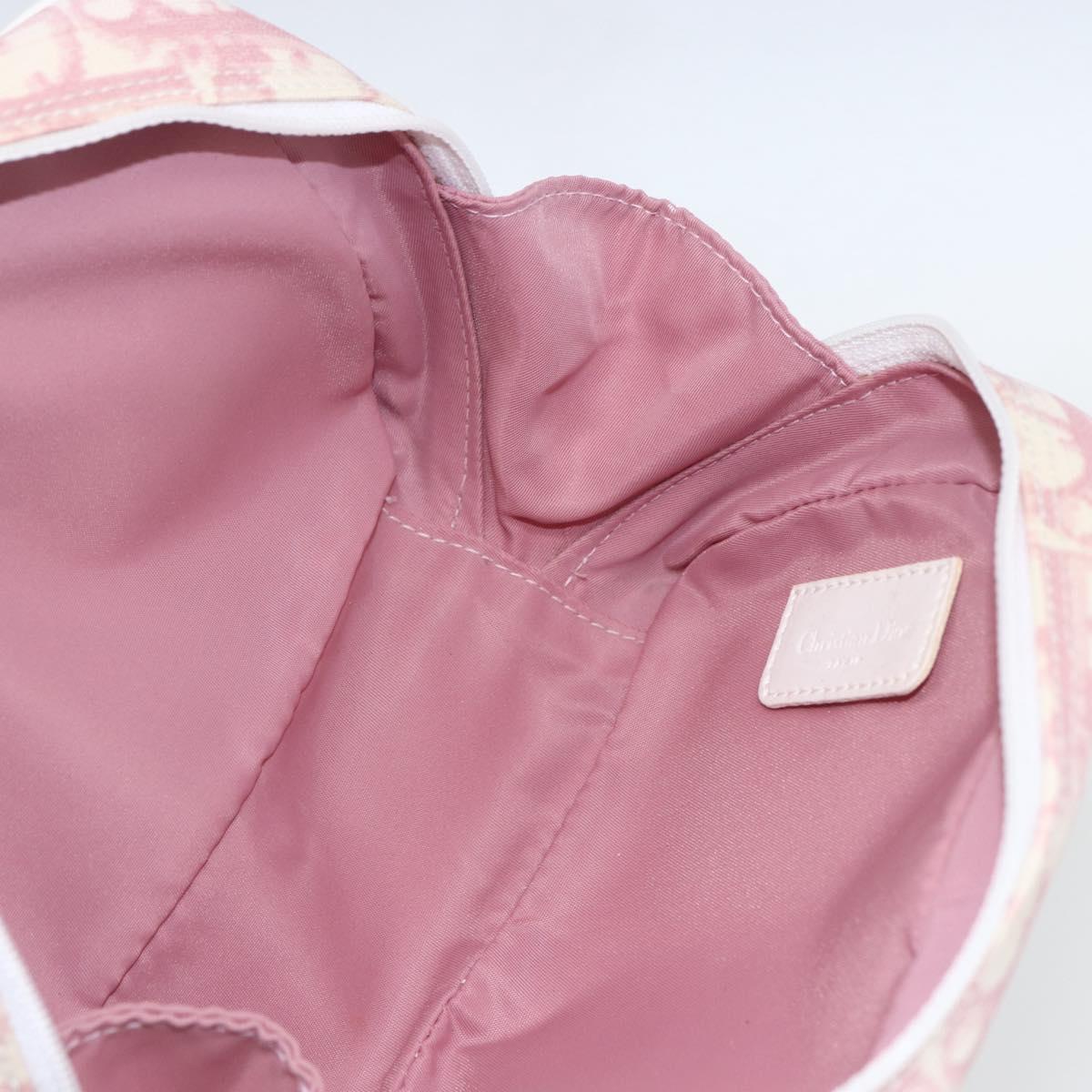 Christian Dior Trotter Canvas Pouch PVC Pink Silver Auth bs31965