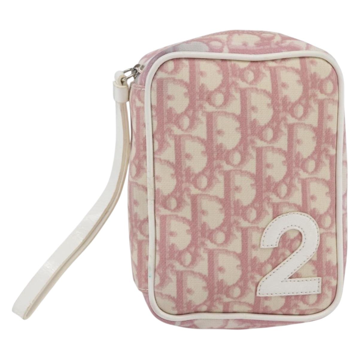 Christian Dior Trotter Canvas Pouch PVC Pink Silver Auth bs31965