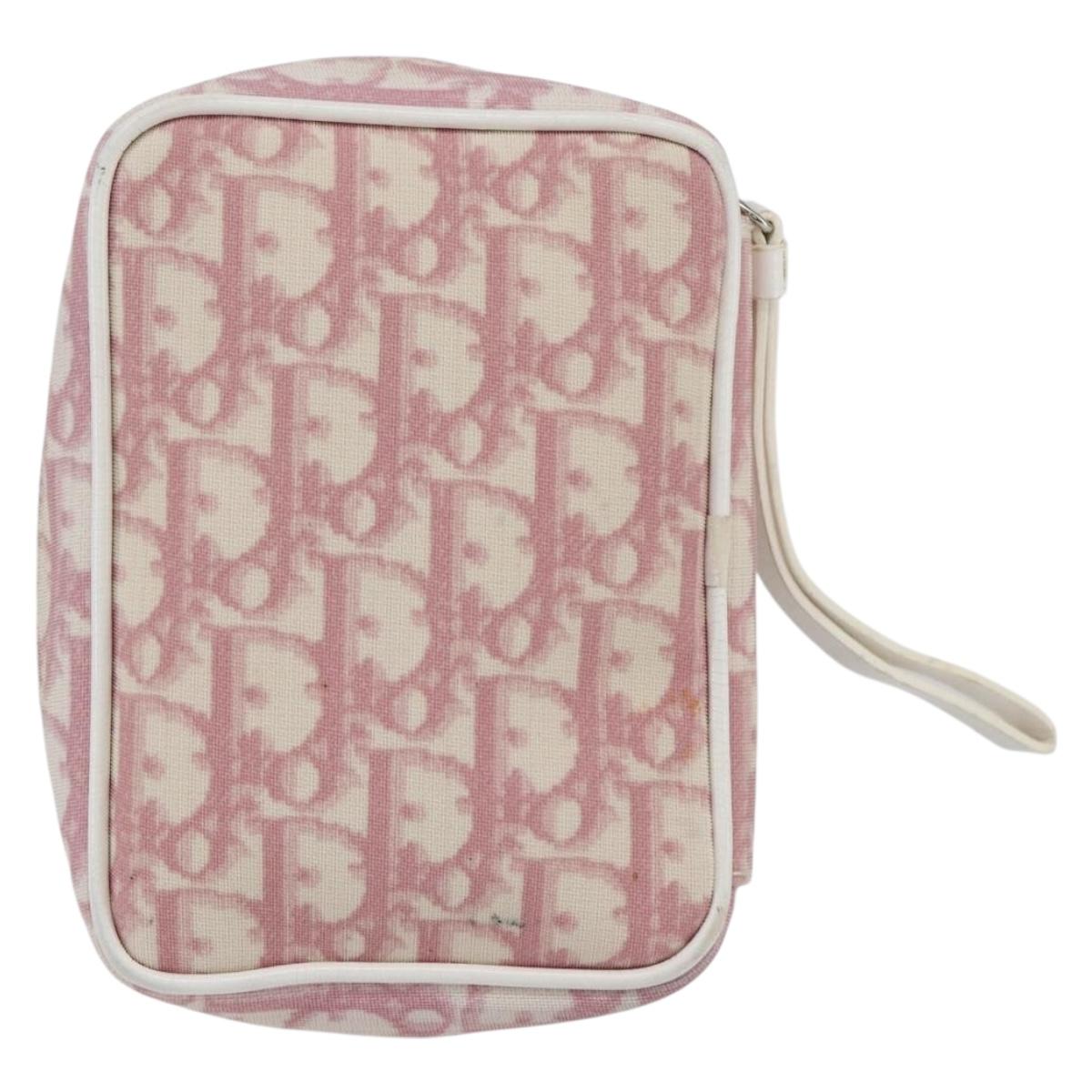 Christian Dior Trotter Canvas Pouch PVC Pink Silver Auth bs31965