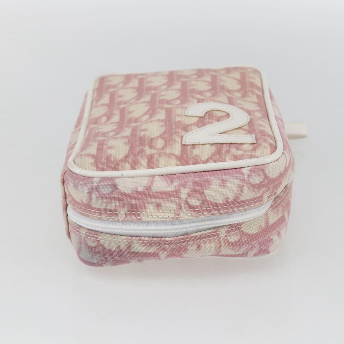 Christian Dior Trotter Canvas Pouch PVC Pink Silver Auth bs31965
