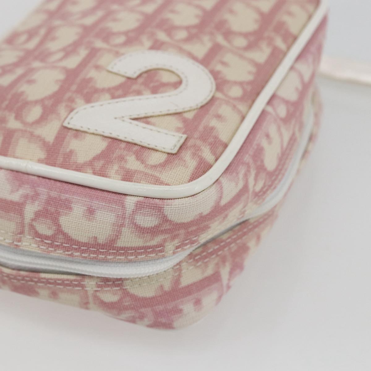 Christian Dior Trotter Canvas Pouch PVC Pink Silver Auth bs31965