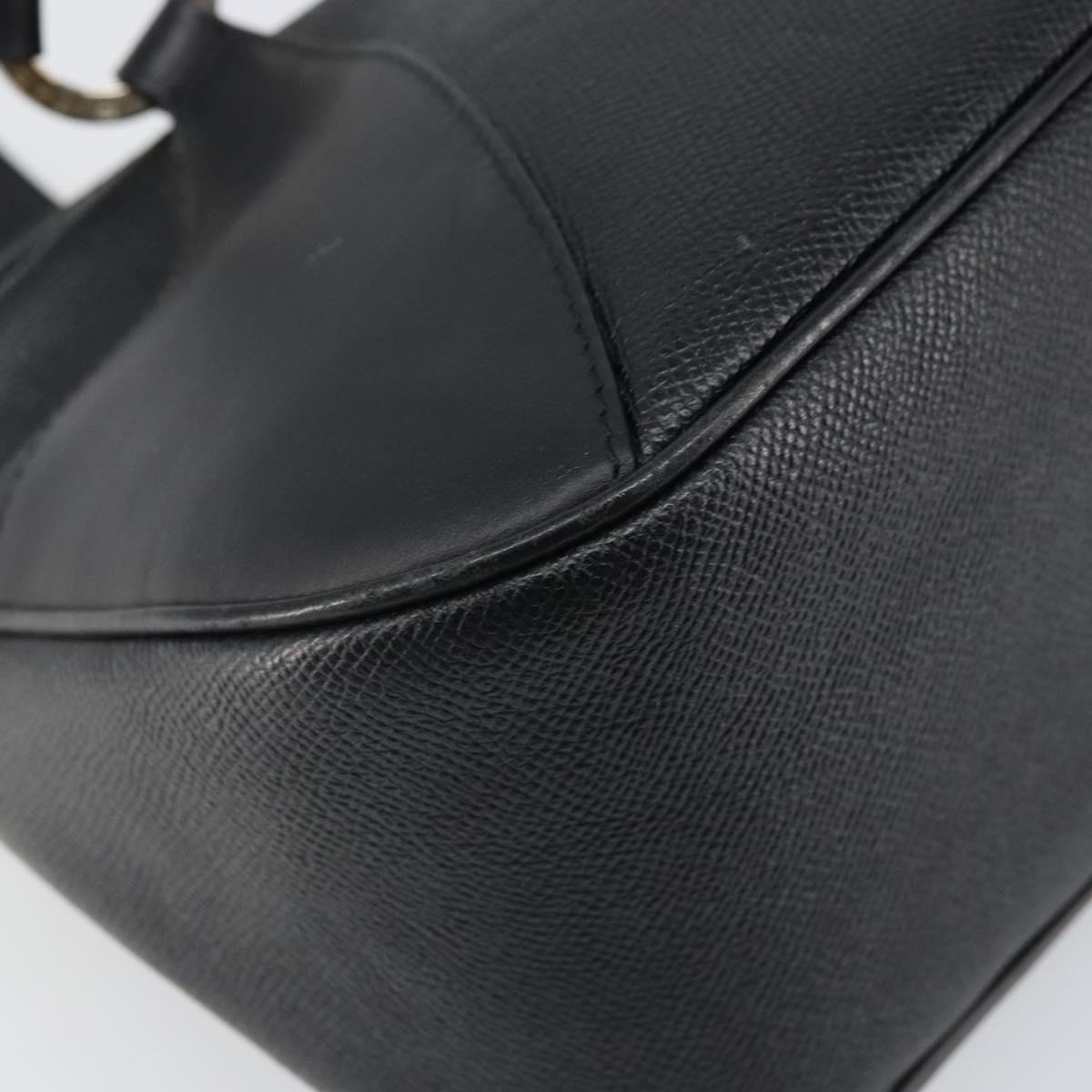 BVLGARI Hand Bag Leather Black Silver Auth bs31966