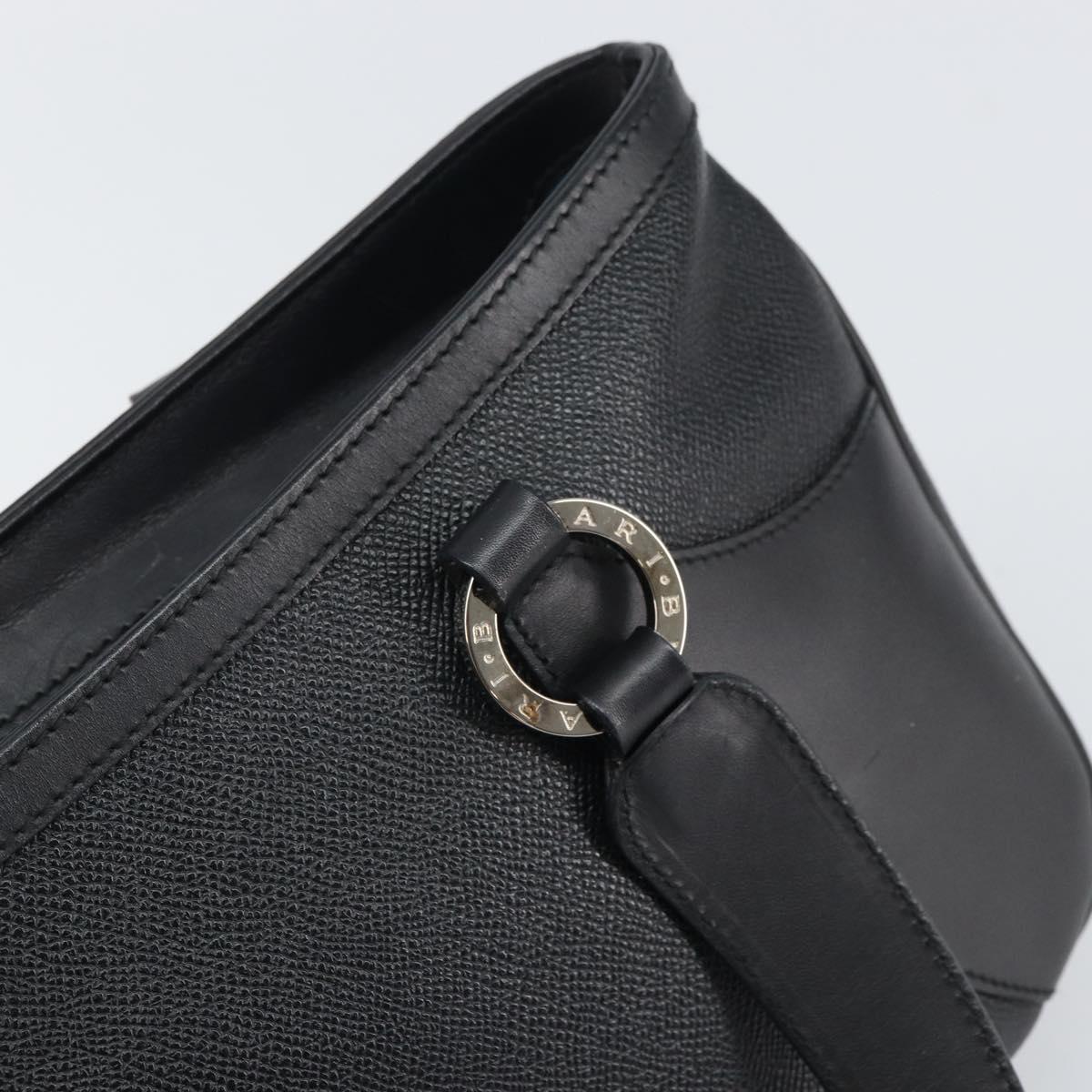 BVLGARI Hand Bag Leather Black Silver Auth bs31966