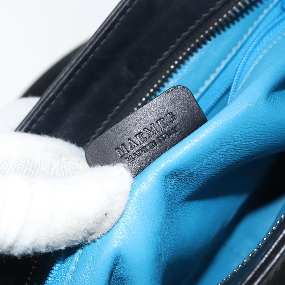 BVLGARI Hand Bag Leather Black Silver Auth bs31966