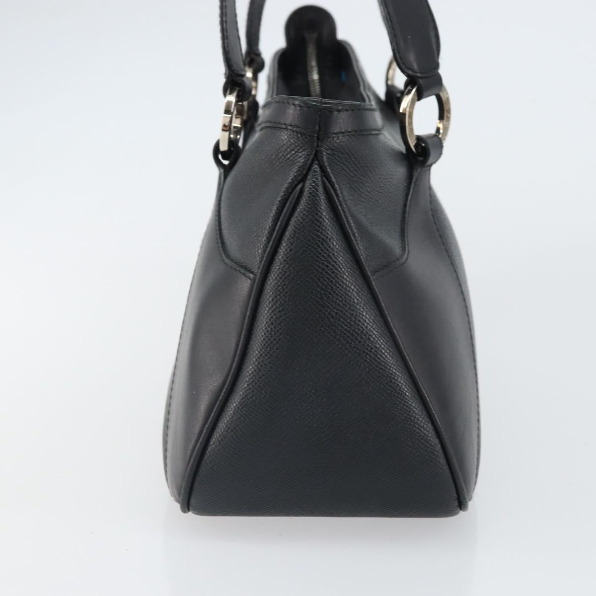 BVLGARI Hand Bag Leather Black Silver Auth bs31966