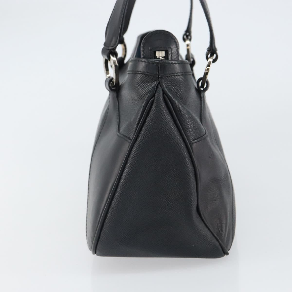 BVLGARI Hand Bag Leather Black Silver Auth bs31966