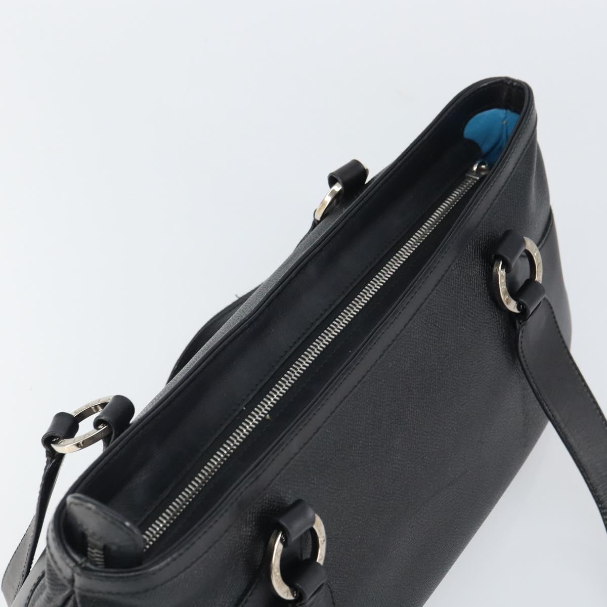 BVLGARI Hand Bag Leather Black Silver Auth bs31966