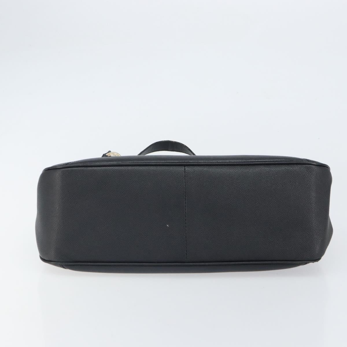 BVLGARI Hand Bag Leather Black Silver Auth bs31966
