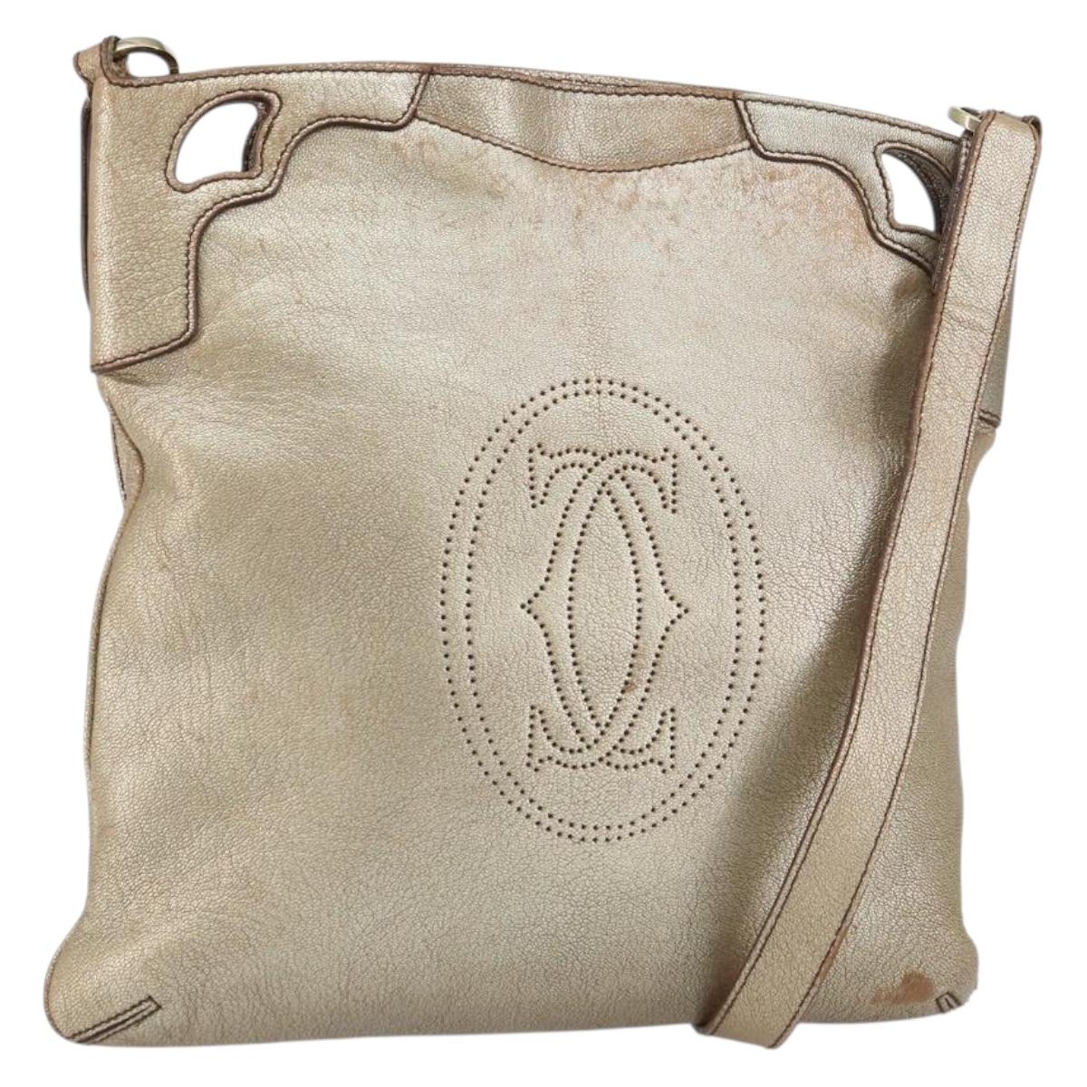 CARTIER Shoulder Bag Leather Gold Tone Auth bs31968