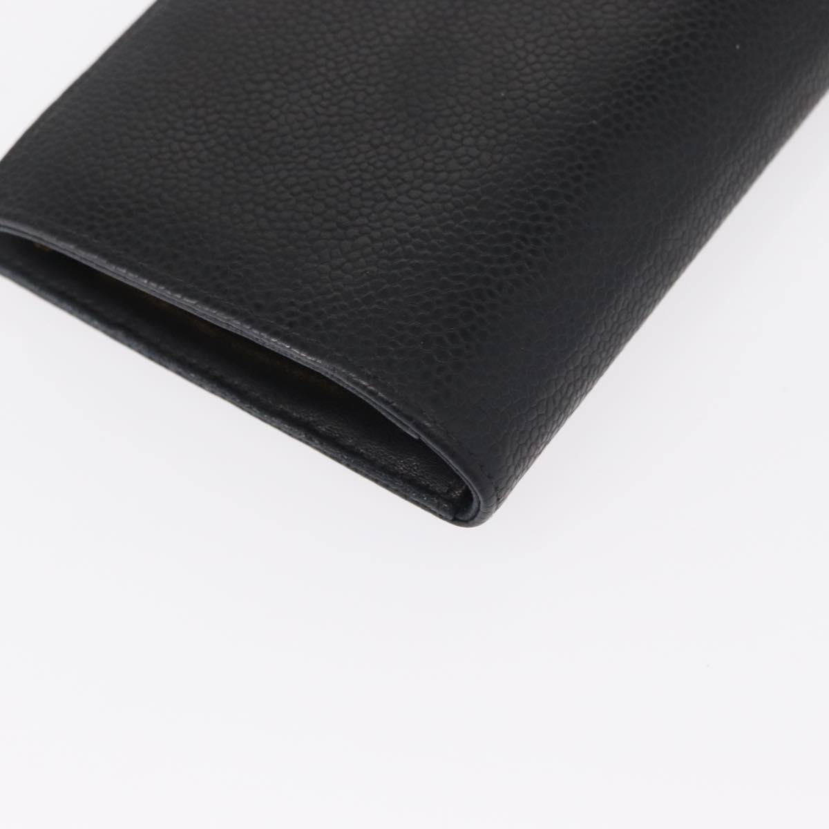 CHANEL Long Wallet Caviar Skin Black Gold CC Auth bs31972