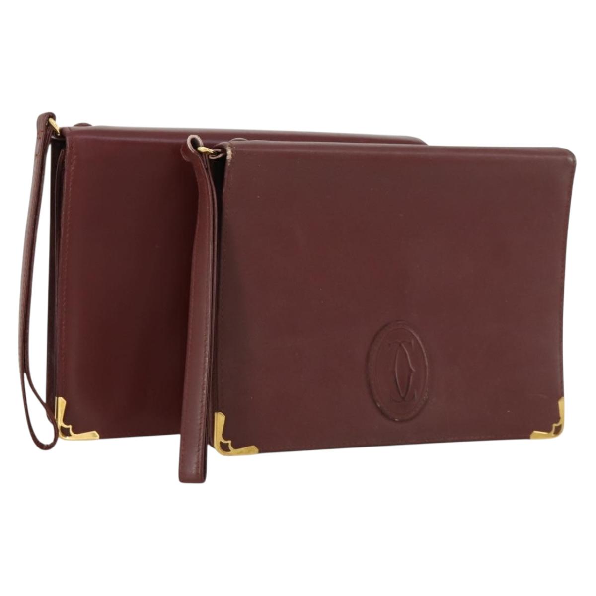 CARTIER Must Line Clutch Bag Leather 2 Set Bordeaux Auth bs31975