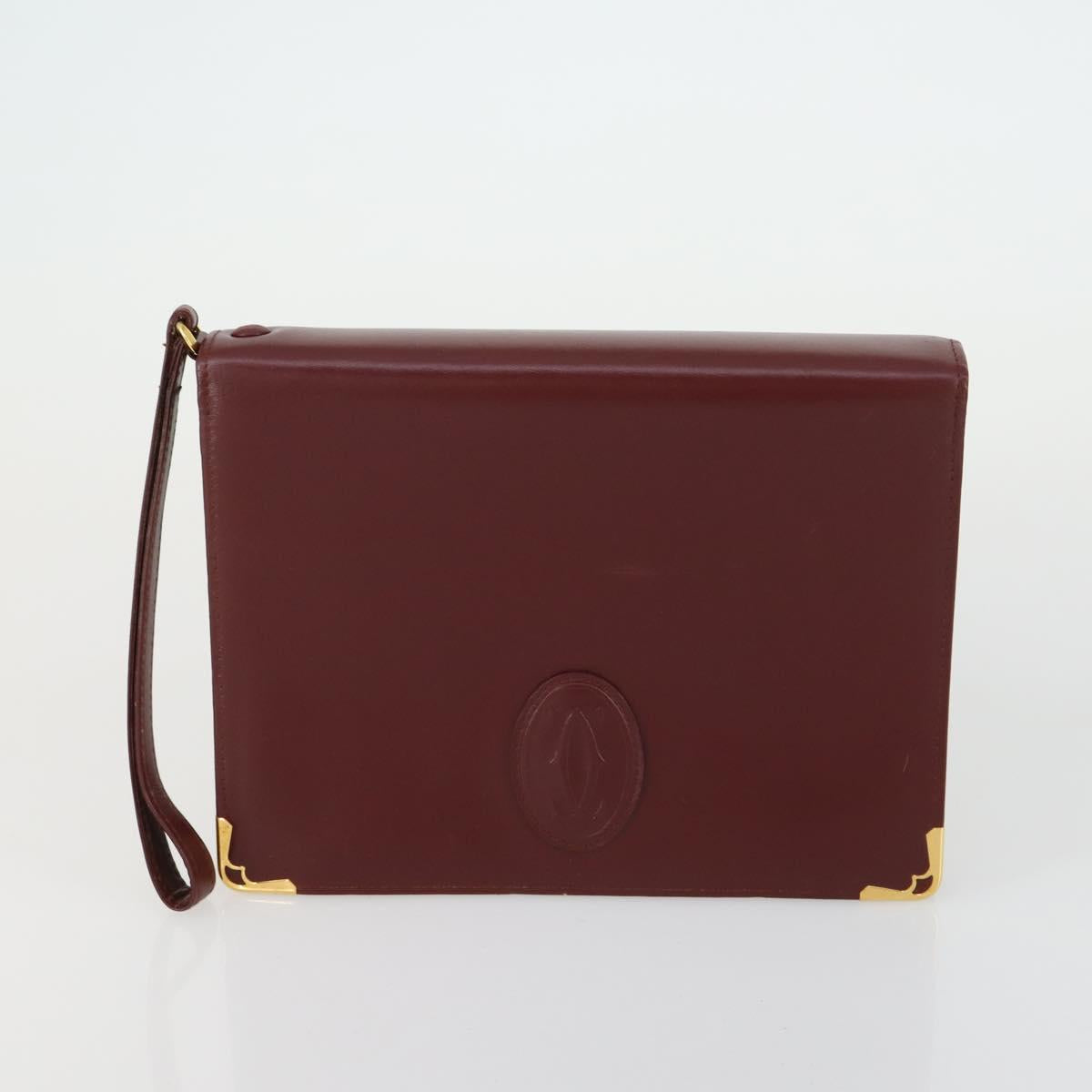 CARTIER Must Line Clutch Bag Leather 2 Set Bordeaux Auth bs31975