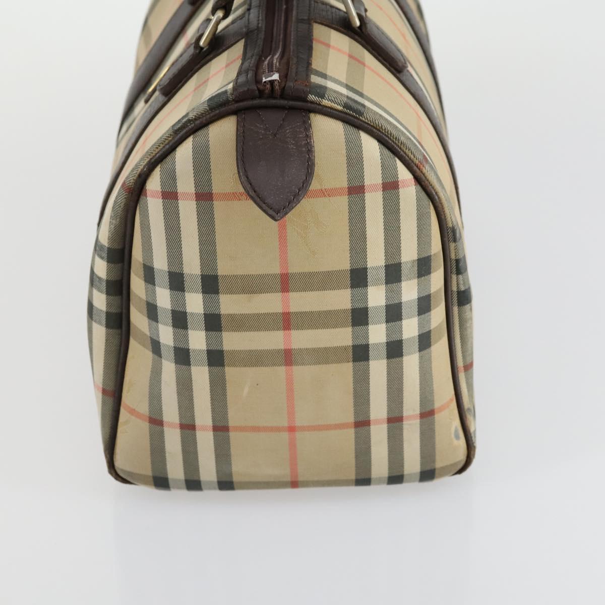 BURBERRY Nova Check Boston Bag Canvas Leather 2 Set Beige Auth bs31977