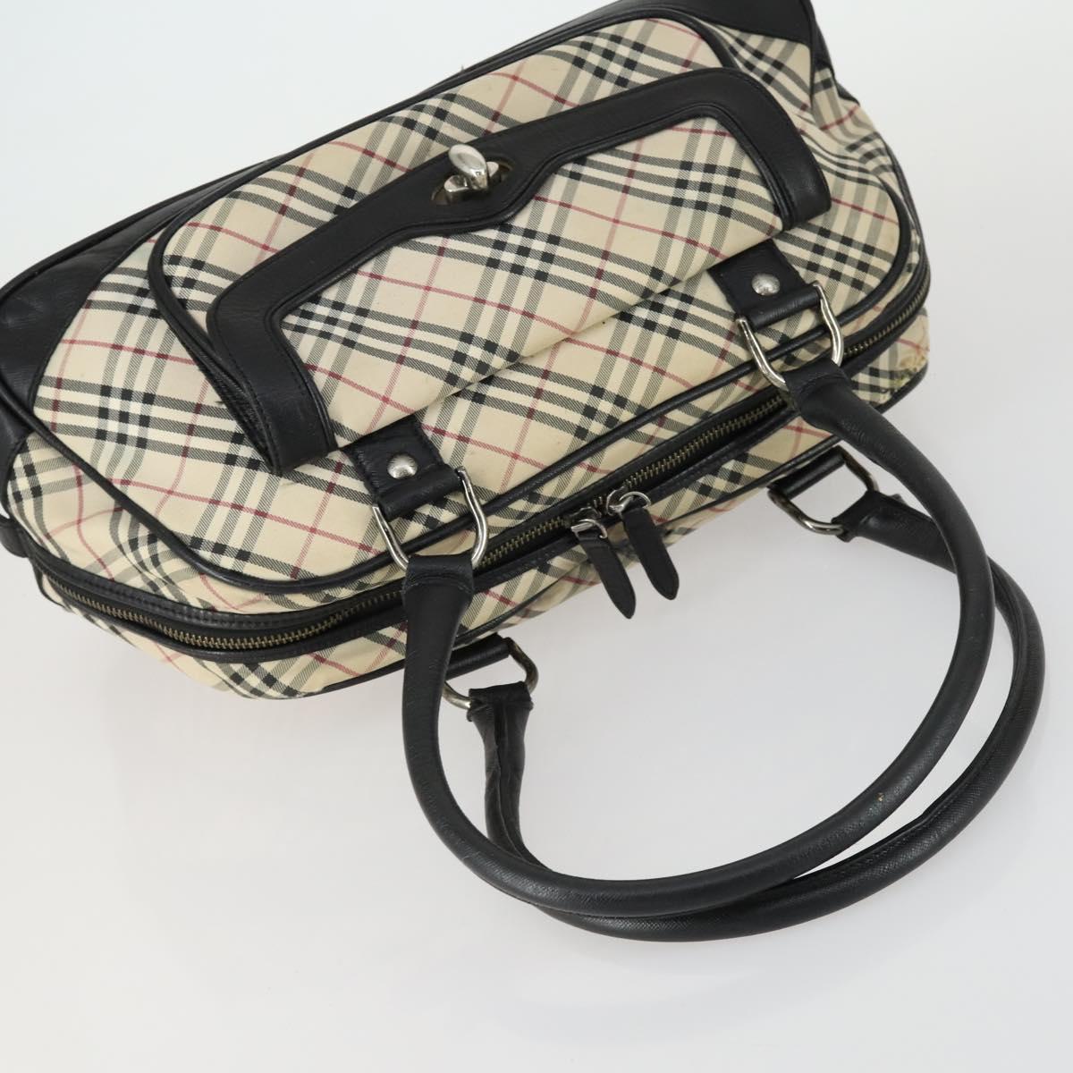 BURBERRY Nova Check Boston Bag Canvas Leather 2 Set Beige Auth bs31977