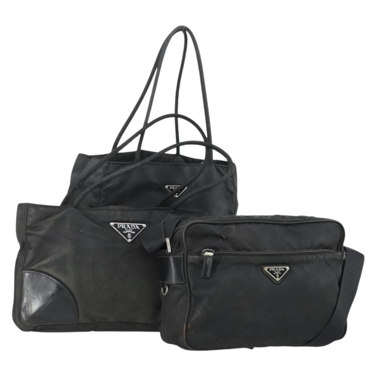 PRADA Shoulder Bag Nylon 3 Set Black Auth bs31983