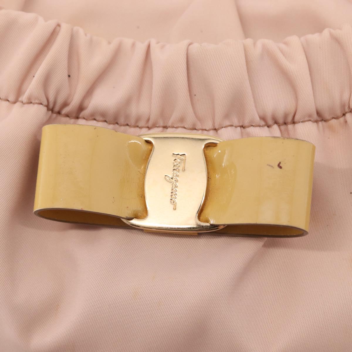 Salvatore Ferragamo Vala Hand Bag Nylon 2way Pink Gold Auth bs32036