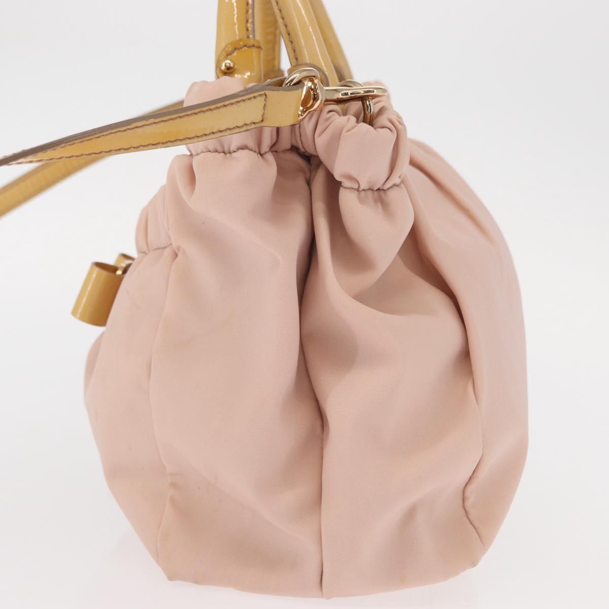Salvatore Ferragamo Vala Hand Bag Nylon 2way Pink Gold Auth bs32036
