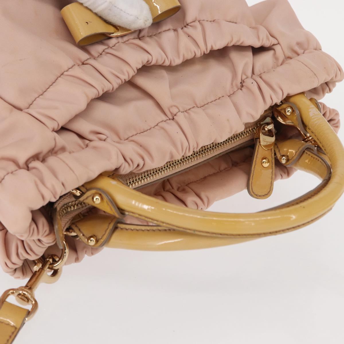 Salvatore Ferragamo Vala Hand Bag Nylon 2way Pink Gold Auth bs32036