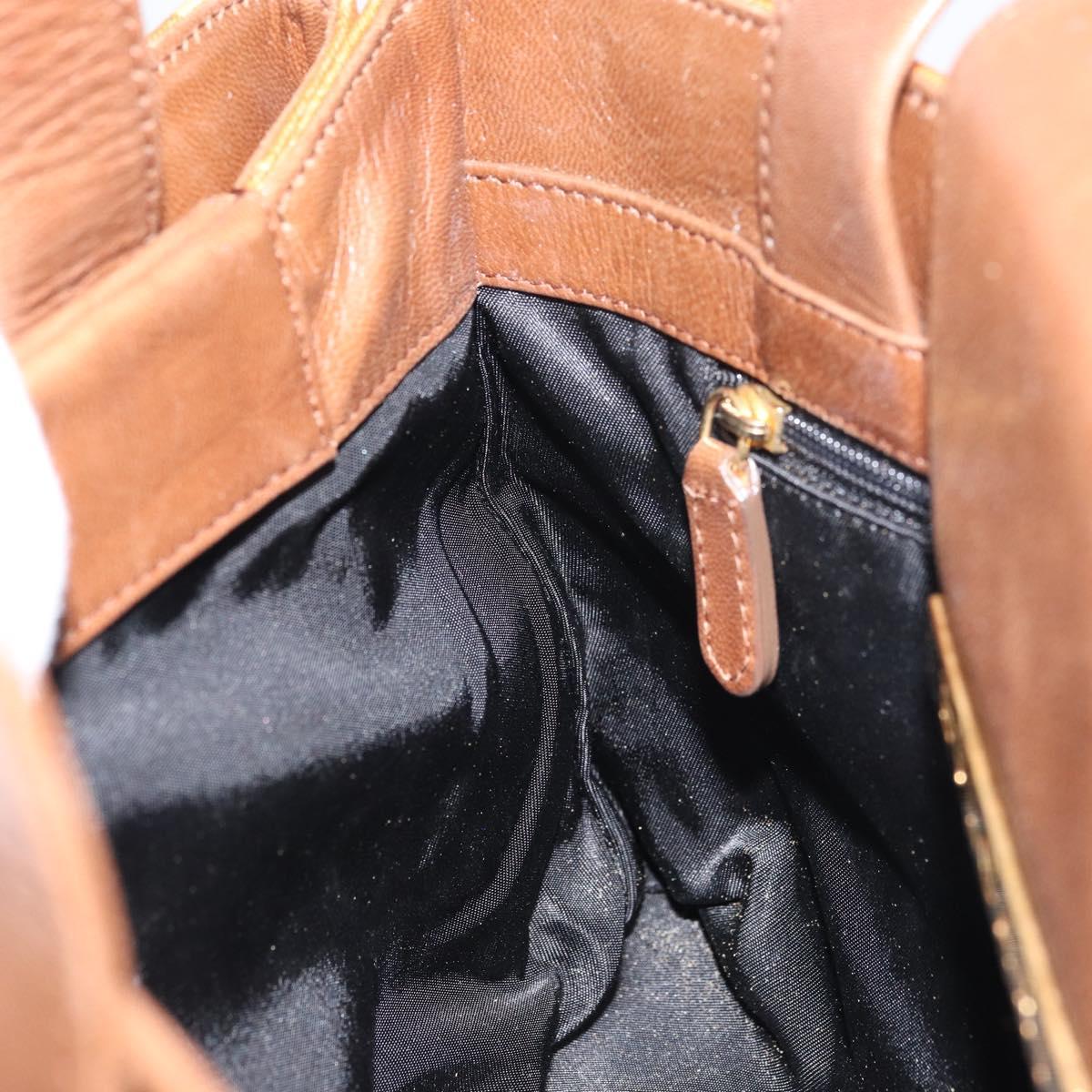 BVLGARI Tote Bag Nylon Leather Orange Gold Auth bs32037