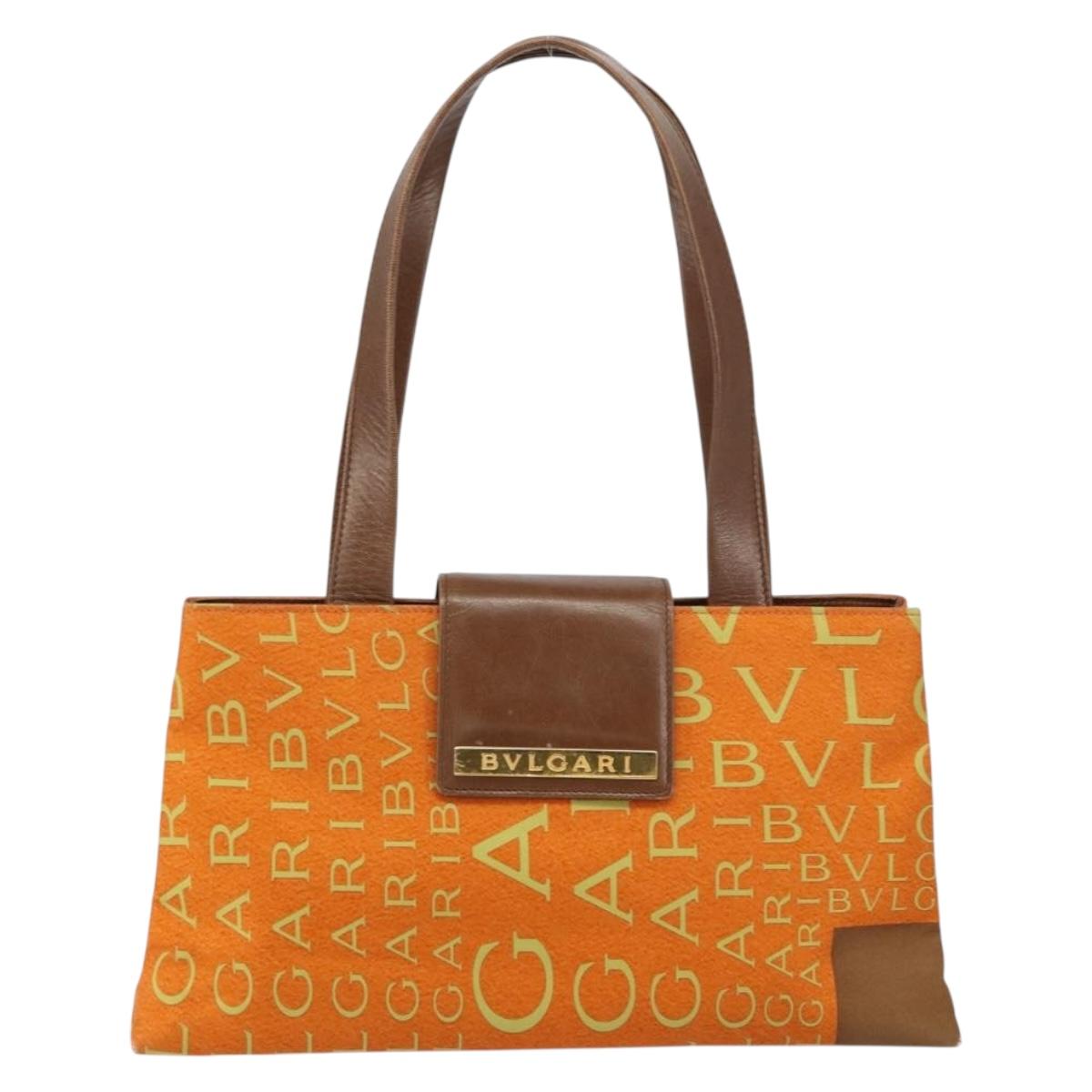 BVLGARI Tote Bag Nylon Leather Orange Gold Auth bs32037