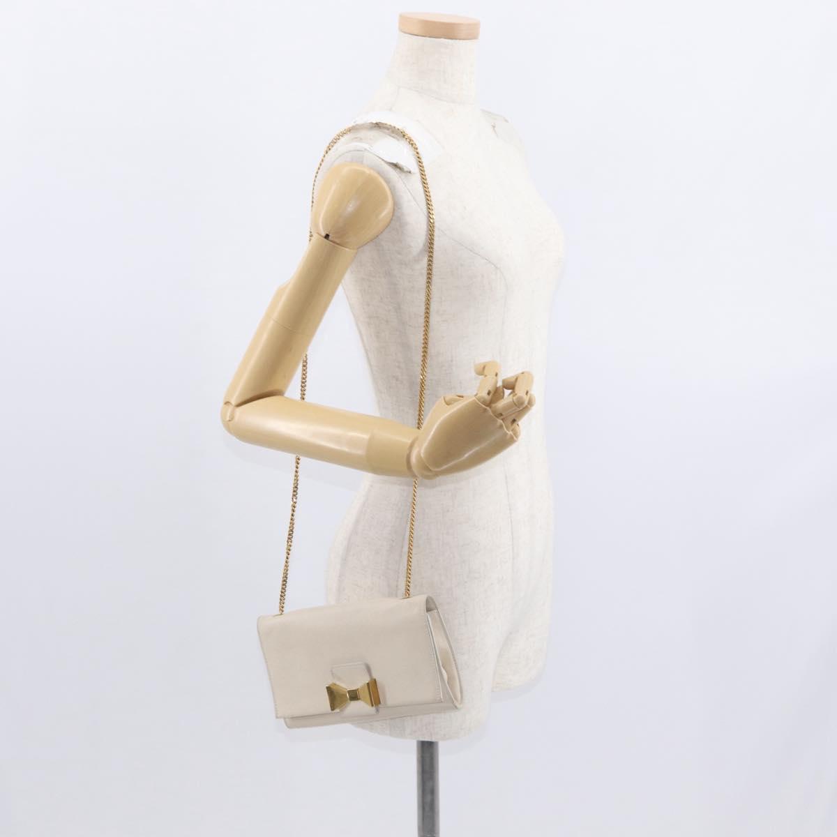 Chloe Chain Shoulder Bag Leather Beige Gold Auth bs32038