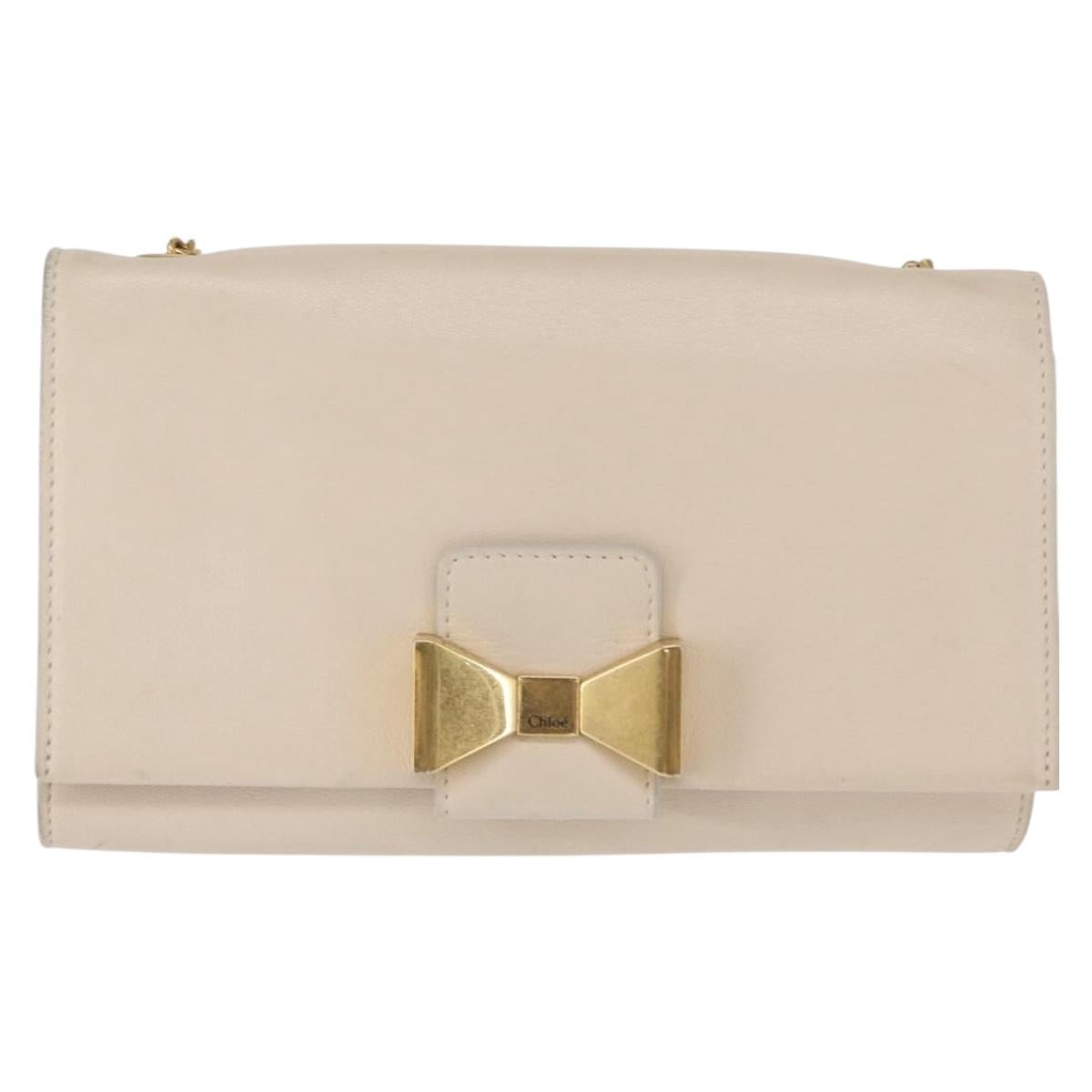 Chloe Chain Shoulder Bag Leather Beige Gold Auth bs32038