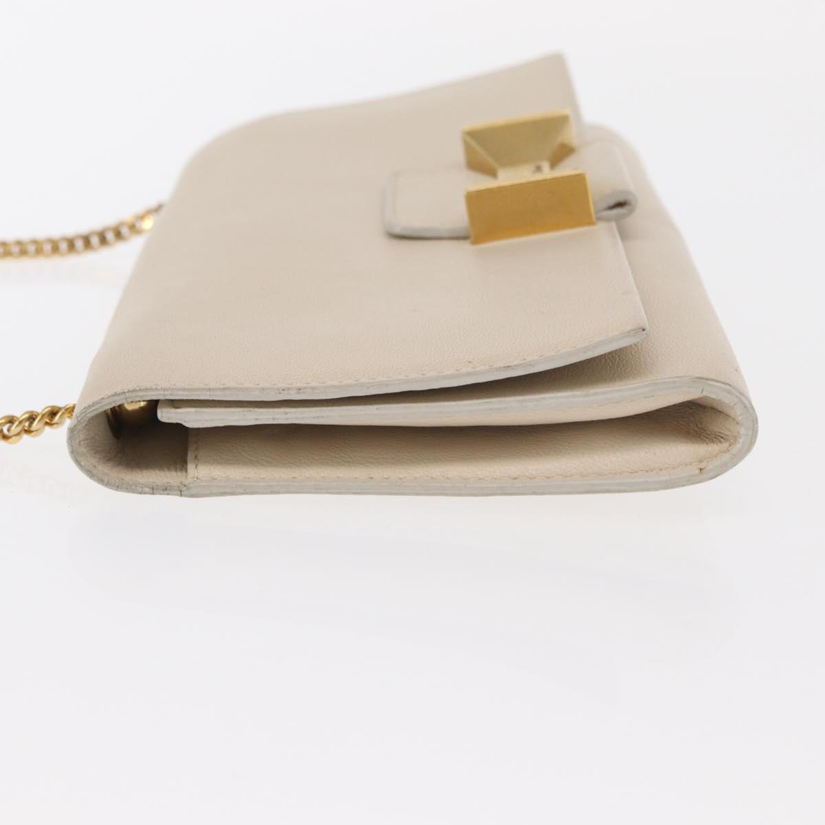 Chloe Chain Shoulder Bag Leather Beige Gold Auth bs32038