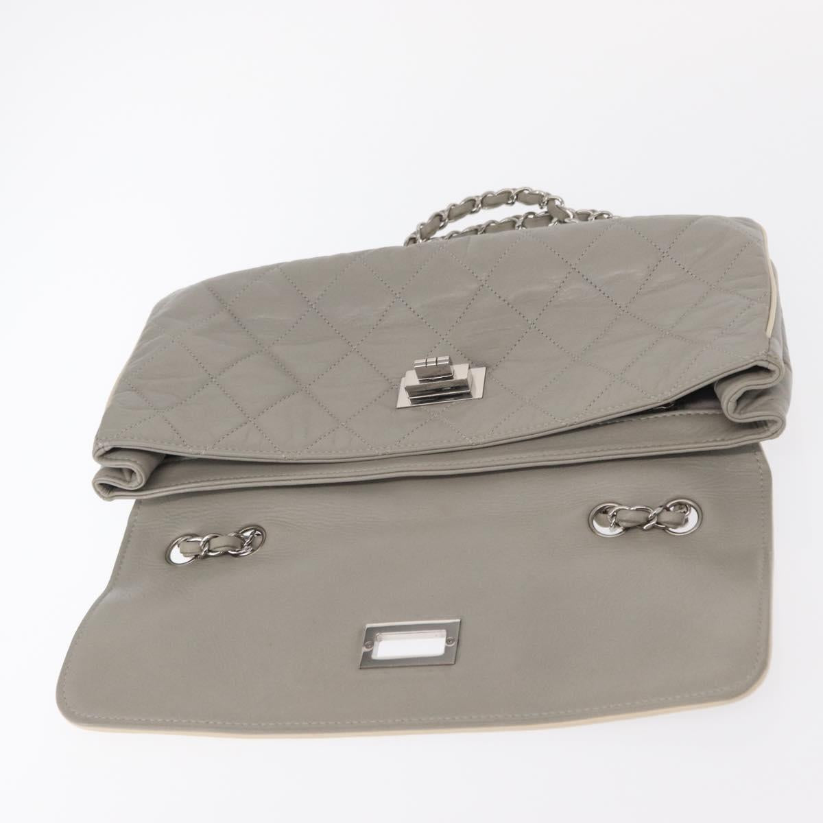 CHANEL Lamb Skin Chain Shoulder Bag Gray Silver CC Auth bs32040