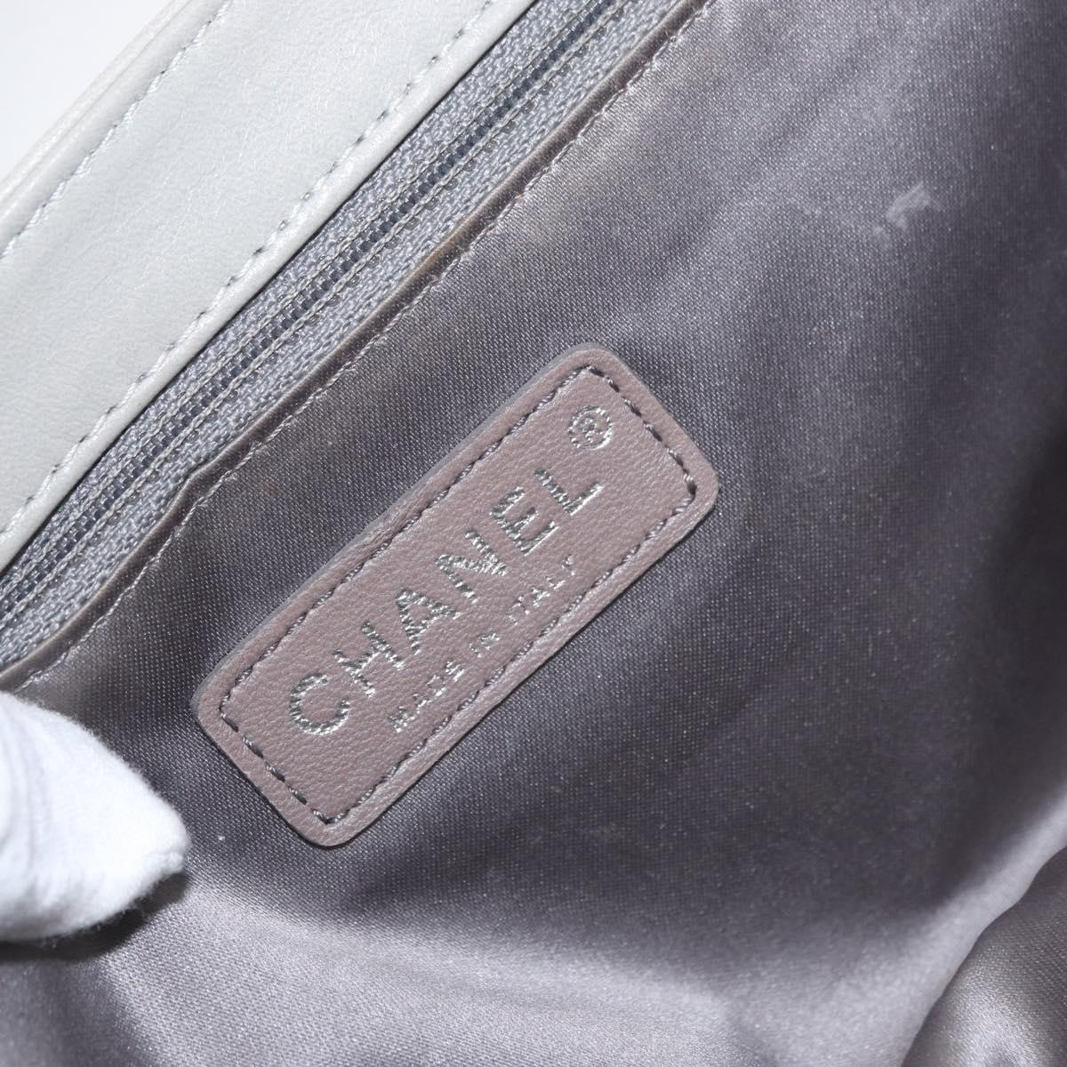 CHANEL Lamb Skin Chain Shoulder Bag Gray Silver CC Auth bs32040