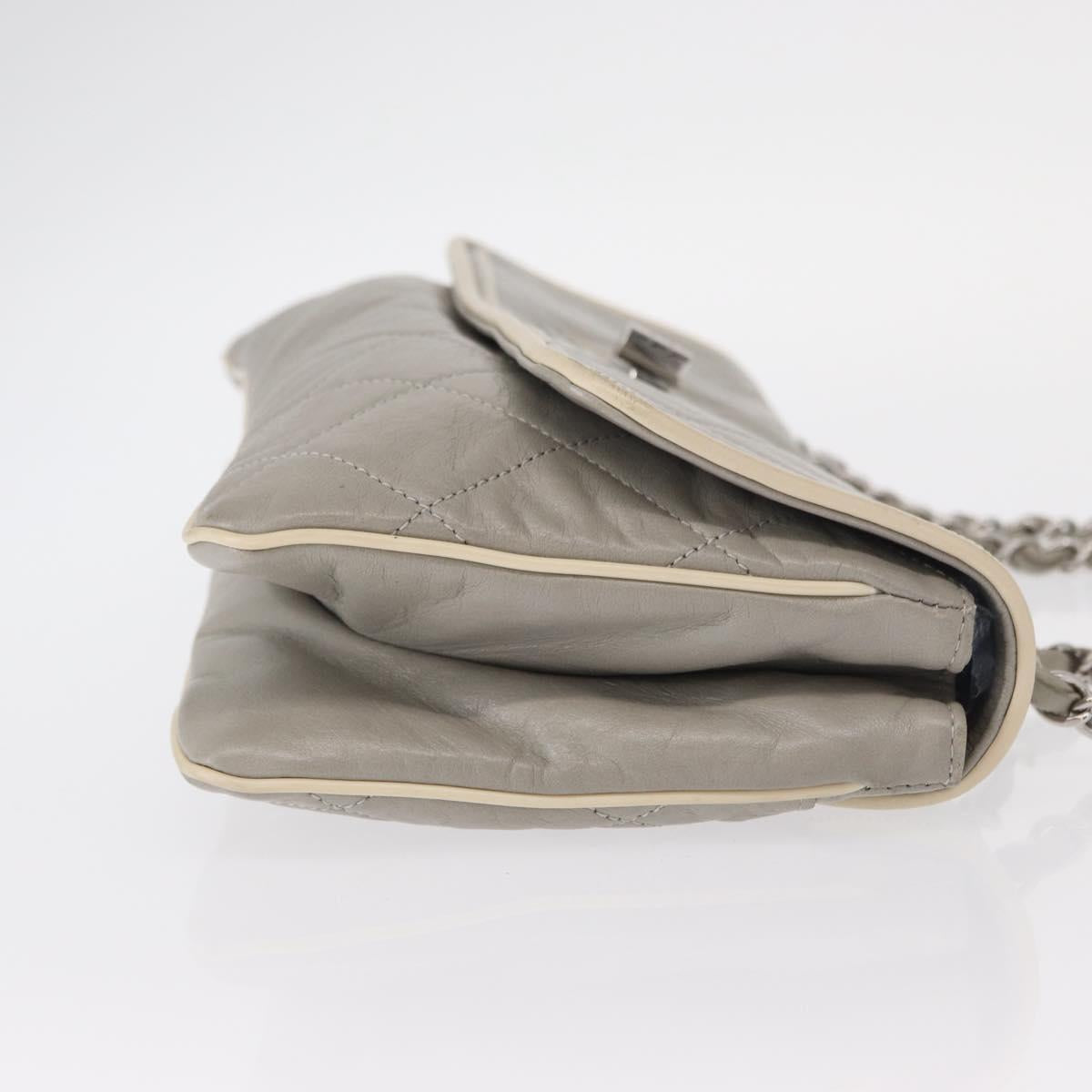 CHANEL Lamb Skin Chain Shoulder Bag Gray Silver CC Auth bs32040