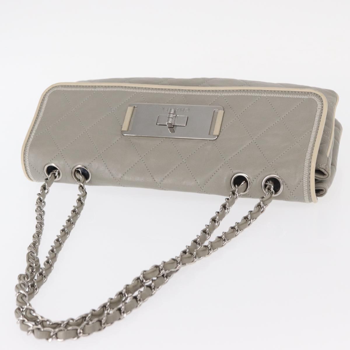 CHANEL Lamb Skin Chain Shoulder Bag Gray Silver CC Auth bs32040