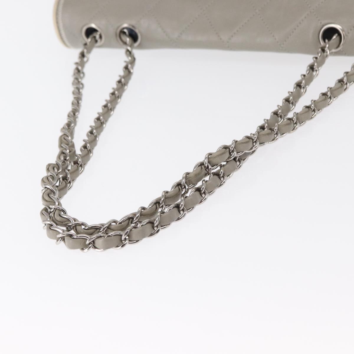 CHANEL Lamb Skin Chain Shoulder Bag Gray Silver CC Auth bs32040