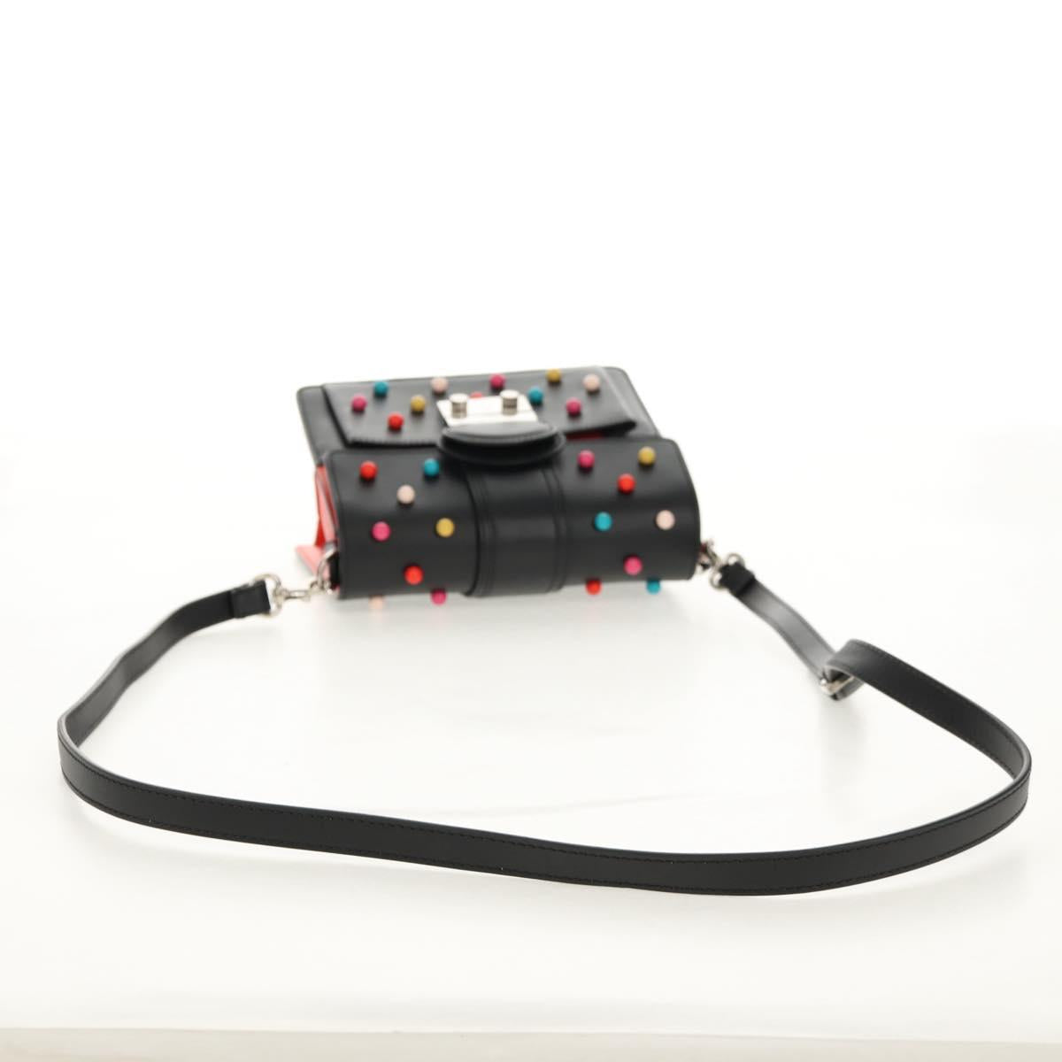 VALENTINO Shoulder Bag Leather Black Silver Auth bs32041V