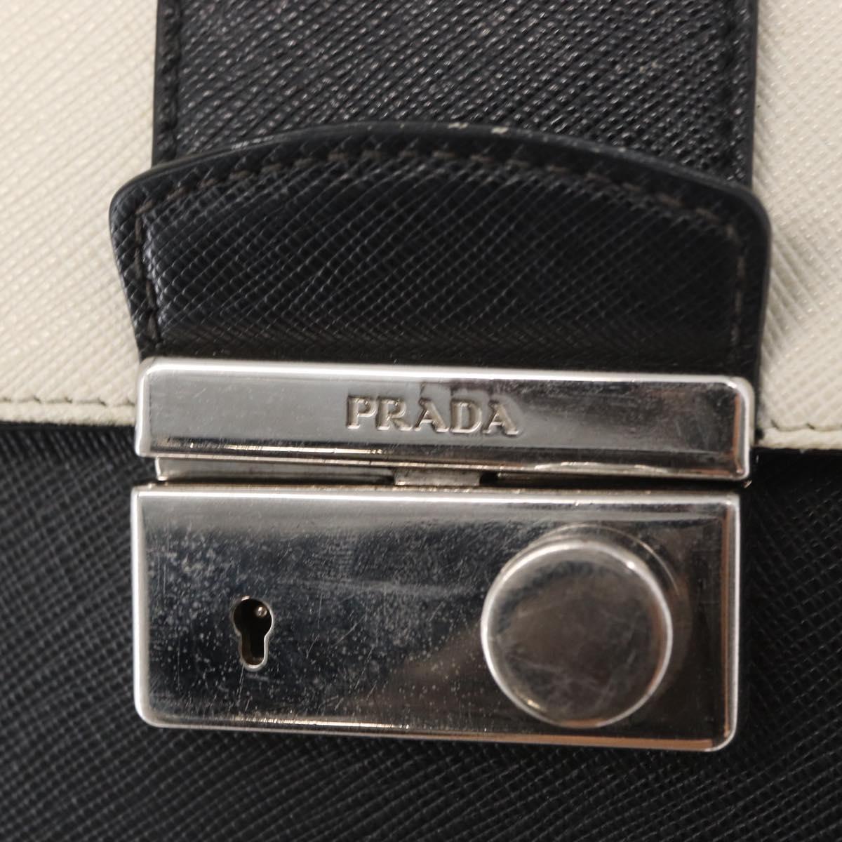 PRADA Chain Shoulder Bag Leather White Silver Auth bs32042