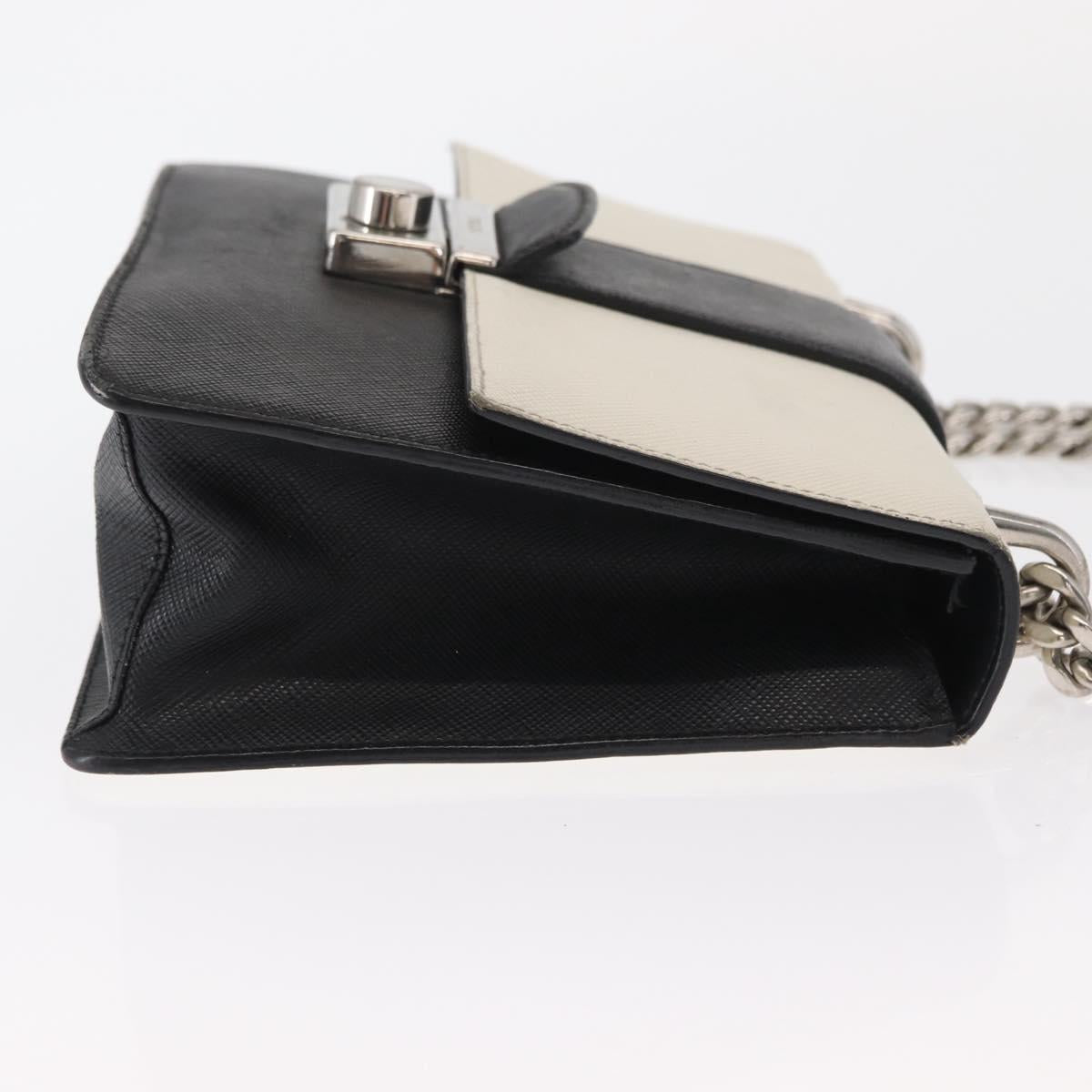 PRADA Chain Shoulder Bag Leather White Silver Auth bs32042