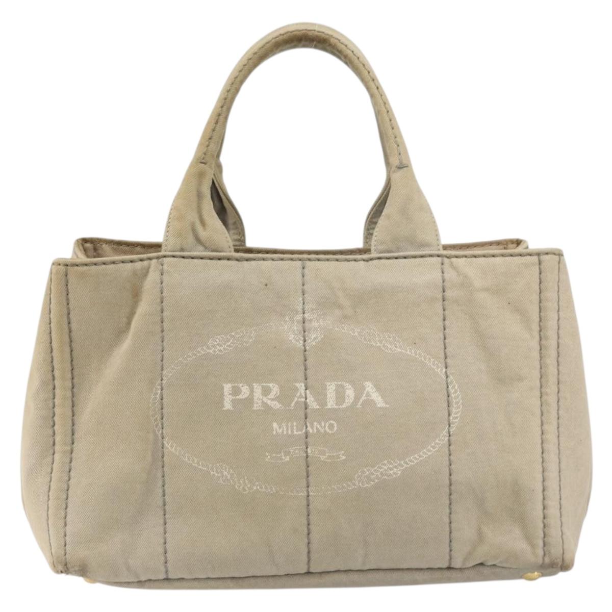PRADA Kanapa MM Tote Bag Canvas Beige Gold Auth bs32043