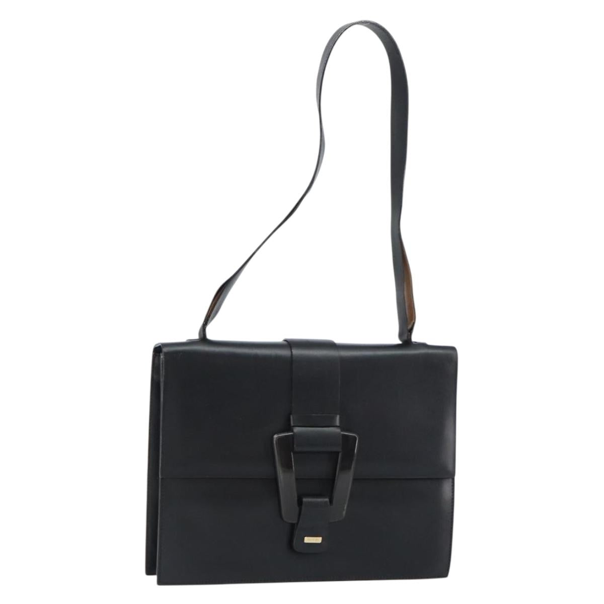 GUCCI Shoulder Bag Leather outlet Black Silver Auth bs32045