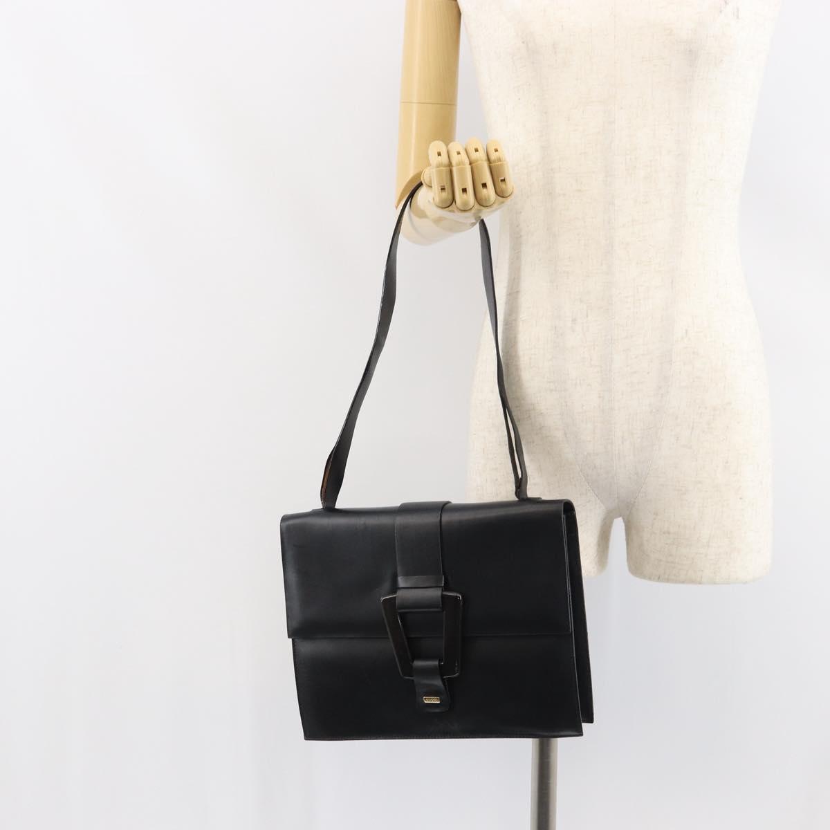 GUCCI Shoulder Bag Leather outlet Black Silver Auth bs32045
