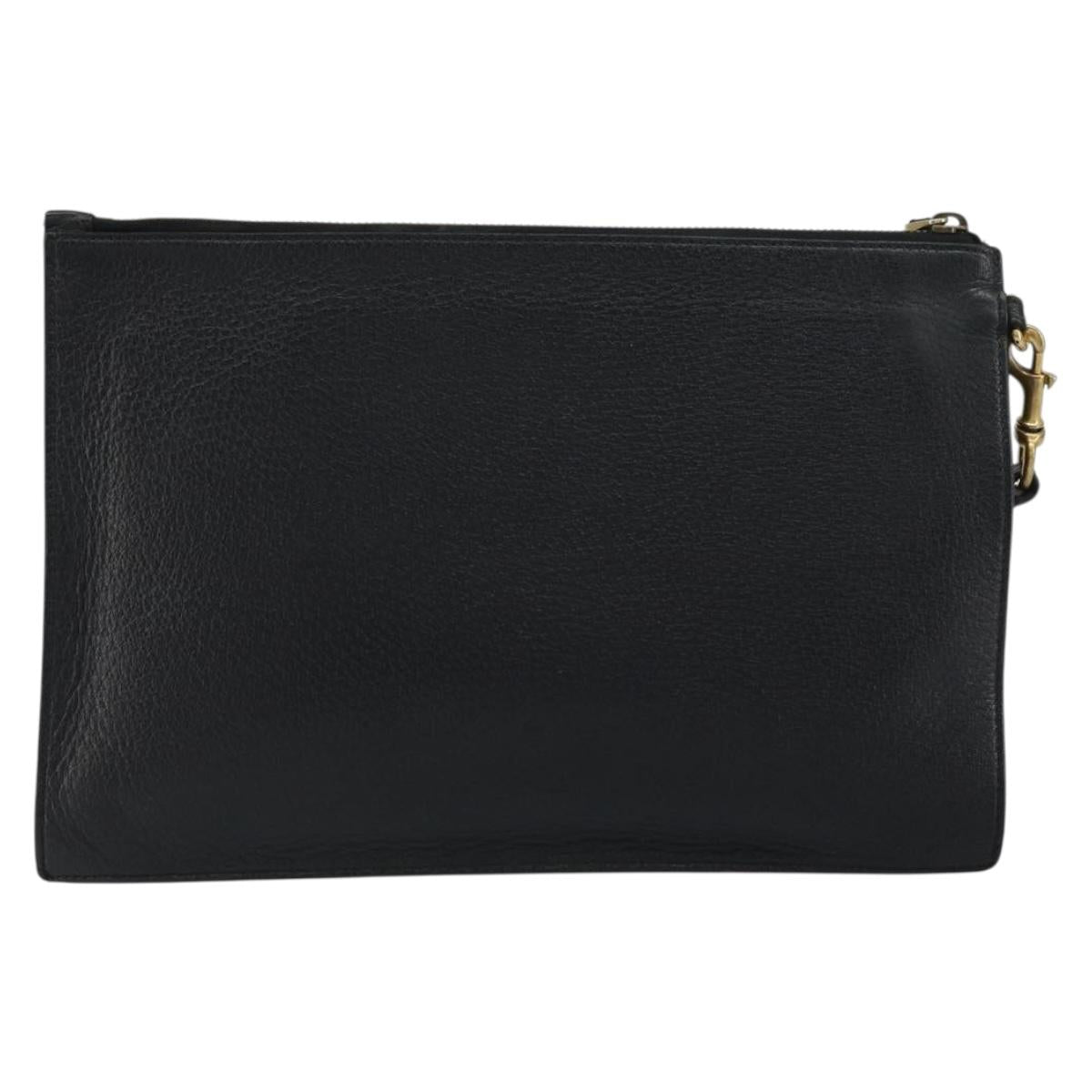 GUCCI Web Sherry Line Clutch Bag Leather Black Gold 428758 Auth bs32046