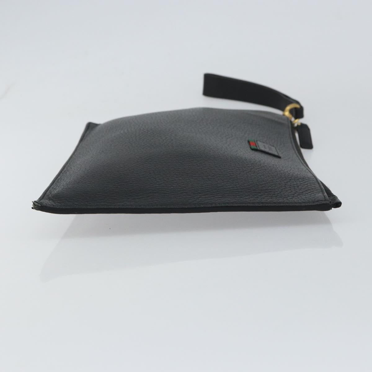 GUCCI Web Sherry Line Clutch Bag Leather Black Gold 428758 Auth bs32046