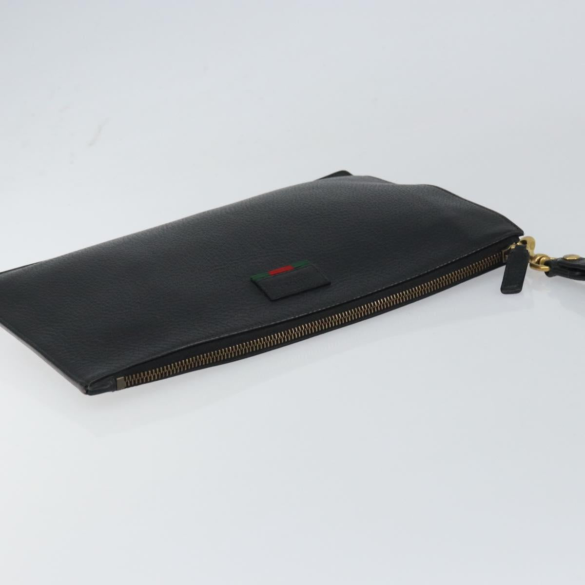 GUCCI Web Sherry Line Clutch Bag Leather Black Gold 428758 Auth bs32046